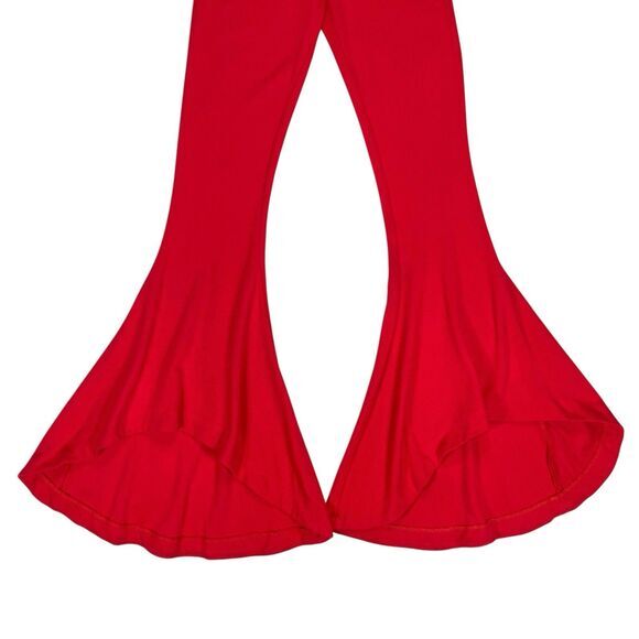 NBD Flare Pants Womens S Red Rose Shirley Temple High Rise Asymmetrical flared - Picture 5 of 15